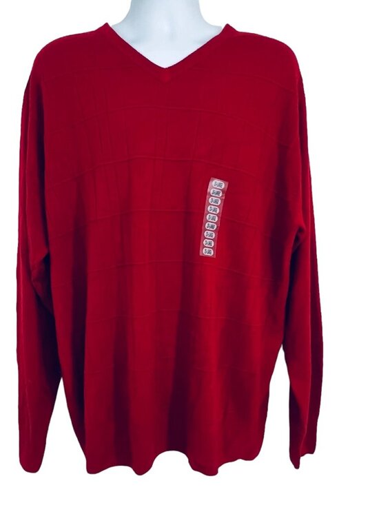 NWT Geoffrey Beene Men's Red Sweater 2XL Pullover Extra Soft V-neck Long Sleeve - Picture 1 of 11